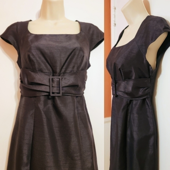 Madison Leigh Petite Belted Tailored Pencil Dress Grey 4 Petite - Picture 4 of 13